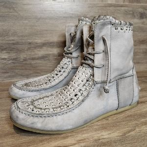 SAM EDELMAN Katelyn Gray Leather Studded High Top Moccasins Womens Size 7.5 US